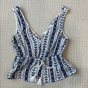 Cupcakes & Cashmere Blue and White Sleeveless Blouse